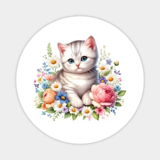 A cat decorated with beautiful colorful flowers. Magnet